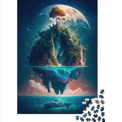 Floating_Island Puzzle 1000 Teile Puzzle Rechteckiges Holzpuzzle Zum Stressabbau Schwierige Herausforderung 1000 Teile (75x50cm) von ABFFSDT
