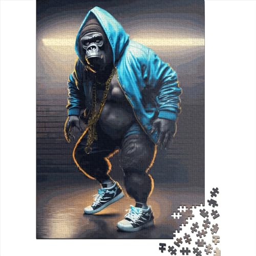 Holzpuzzle 1000 Teile Gorilla Dancer Puzzle für Kinder für Teenager Holzbrettpuzzle Lernspielzeug Familienspiele 1000 Teile (75 x 50 cm) von ABFFSDT