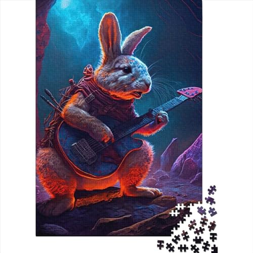 Kaninchen-Gitarren-Tier1 Holzpuzzle 1000 Teile für Kinder ab 18 Jahren, Stressabbau-Puzzle, Gelegenheitsspiele, 1000 Teile (75 x 50 cm) von ABFFSDT