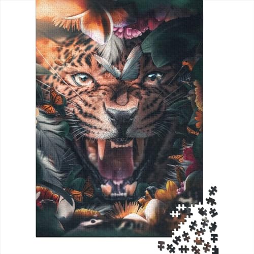 Puzzle 1000 Teile, Blumen- und Leoparden-Puzzle, Puzzle für Erwachsene, Schwierigkeitsgrad: Holzpuzzle, Lernspiel, Spielzeug, 1000 Teile (75 x 50 cm) von ABFFSDT