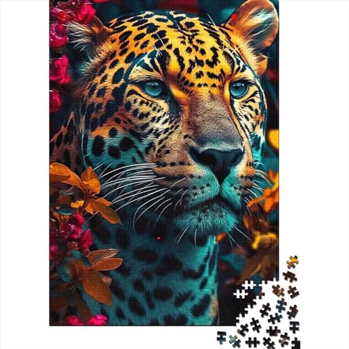 Puzzle 1000 Teile, Orangefarbener Jaguar in Nahaufnahme, Puzzle für Kinder, kreatives Holzpuzzle für Teenager, 1000 Teile (75 x 50 cm) von ABFFSDT