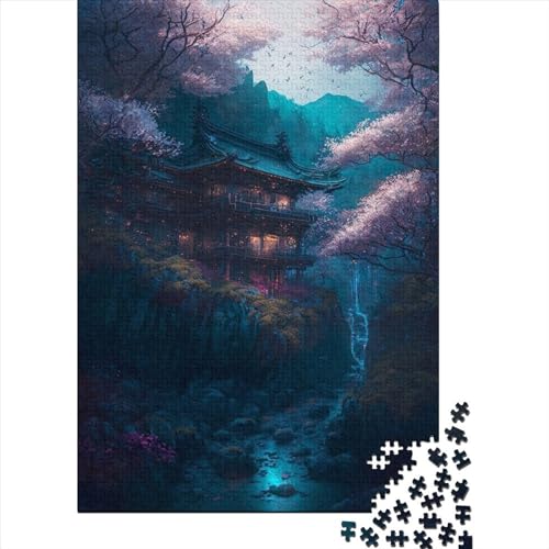 Puzzle 1000 Teile Magic_Cherry_Blossom_House Puzzle für Erwachsene und Puzzles mit Schwierigkeitsgrad Puzzlespiele Puzzle Geburtstagsgeschenk 1000 Teile (75 x 50 cm) von ABFFSDT