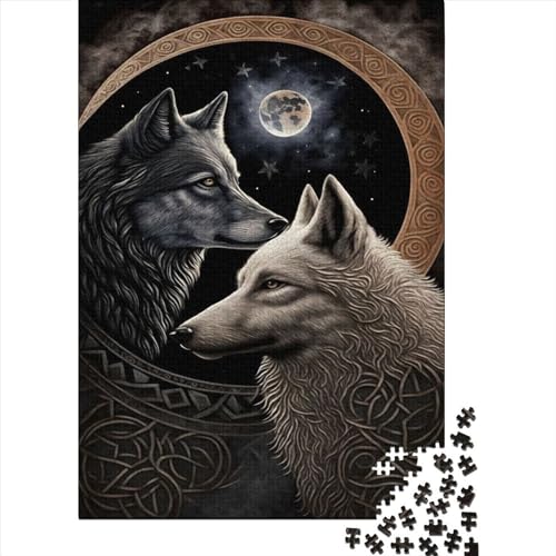 Puzzle 1000 Teile Skoll und Hati Nordischer Wolf Puzzle Puzzle für Erwachsene und Puzzles Schwierigkeitsgrad Puzzle Klassisches Spiel Puzzle Lernspiel 1000 Teile (75x50cm) von ABFFSDT