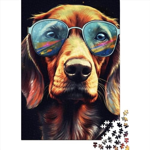 Puzzle für Erwachsene, Dackel-Sonnenbrille, 1000-teiliges Holzpuzzle, Holzpuzzle, Teenager-Puzzle, Gelegenheitsspiele, 1000 Teile (75 x 50 cm) von ABFFSDT