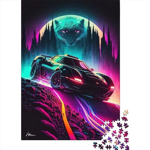 Puzzle für Erwachsene, Sport_Neon_Auto_Mondlicht_, rundes Puzzle mit 1000 Teilen, interessantes Puzzle zur Stressreduzierung, 1000 Teile (75 x 50 cm) von ABFFSDT