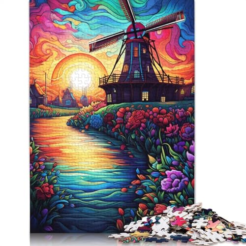 Puzzle für Erwachsene, schöne Windmühlenstadt, Puzzle 1000 Teile, Puzzle für Erwachsene, Lernspiel, Herausforderungsspielzeug, 1000 Teile (75 x 50 cm) von ABFFSDT