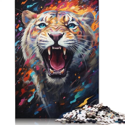 Puzzle für Erwachsene und Jugendliche, farbenfrohe Psychedelia des Schneetigers, Holzpuzzle für Erwachsene, ab 14 Jahren, 500 Teile (52 x 38 cm) von ABFFSDT