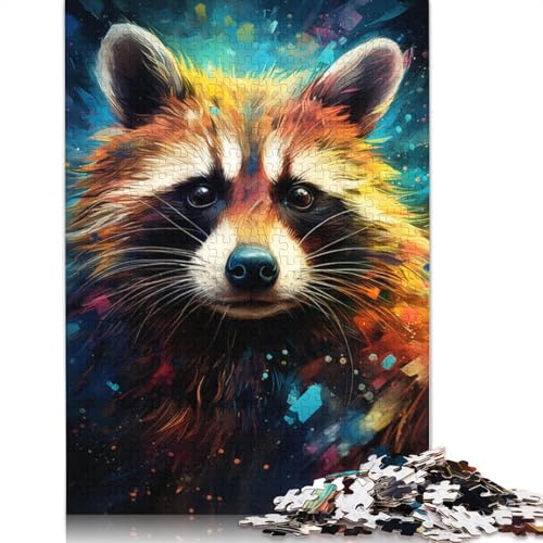 Puzzle für Erwachsene und Jugendliche, farbenfrohe Psychedelia des Sternenhimmels, Waschbär, Holzpuzzle, Puzzle für Erwachsene, ab 14 Jahren, 1000 Teile (75 x 50 cm) von ABFFSDT