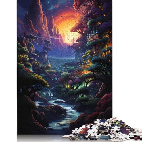 Puzzle für Erwachsene und Jugendliche, farbenfrohes psychedelisches Sonnenuntergangs-Dschungel-Puzzle, Puzzle für Erwachsene, Familienspiel für Erwachsene und Jugendliche, 1000 Teile (75 x 50 cm) von ABFFSDT