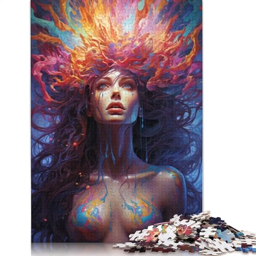 Puzzle für Erwachsene und Jugendliche, psychedelisches Gemälde, Mädchen, Holzpuzzle, Erwachsene ab 14 Jahren, 1000 Teile (75 x 50 cm) von ABFFSDT