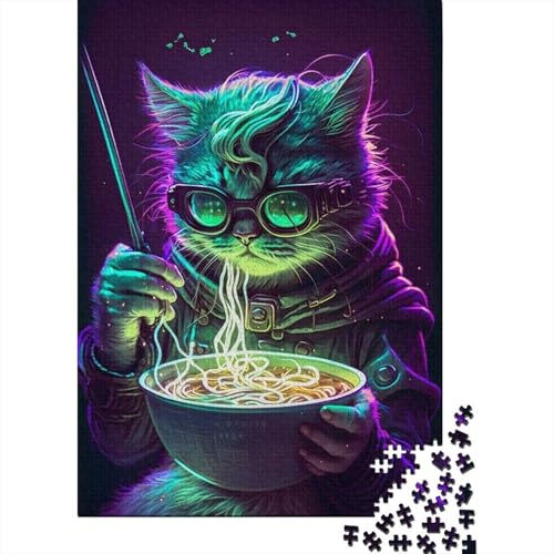 Puzzle mit 1000 Teilen, Puzzle für Erwachsene, Standard-Puzzle, Katze isst Nudeln, Puzzle ohne Puzzle, Familiendekoration, Lernspielzeug, Spiele, 1000 Teile (75 x 50 cm) von ABFFSDT