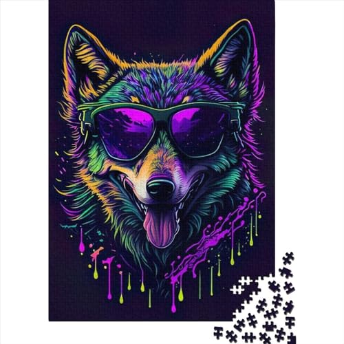 Puzzles für Kinder, süßes, skurriles Wolf-Puzzle für Kinder, 1000 Teile, rundes Puzzle, Lernpuzzle, Familienspiel, Geburtstagsgeschenk, 1000 Teile (75 x 50 cm) von ABFFSDT