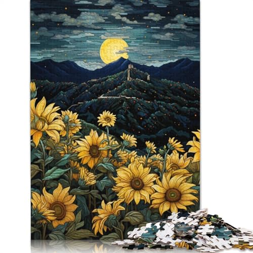 Sonnenblumen unter Nachtlicht2 Puzzles für Erwachsene 1000 Teile, Holzpuzzle für Erwachsene und Teenager, Heimdekoration, Puzzlespielzeug, 1000 Teile (75 x 50 cm) von ABFFSDT