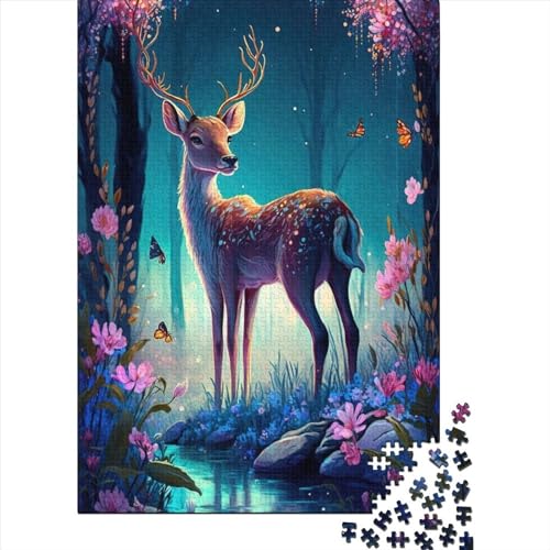 Süßes Puzzle für Kinder mit Hirsch und Blume 1, 1000-teiliges Puzzlespiel, rechteckiges Puzzle für Kinder ab 18 Jahren, Weihnachts- und Geburtstagsgeschenke, 1000 Teile (75 x 50 cm) von ABFFSDT