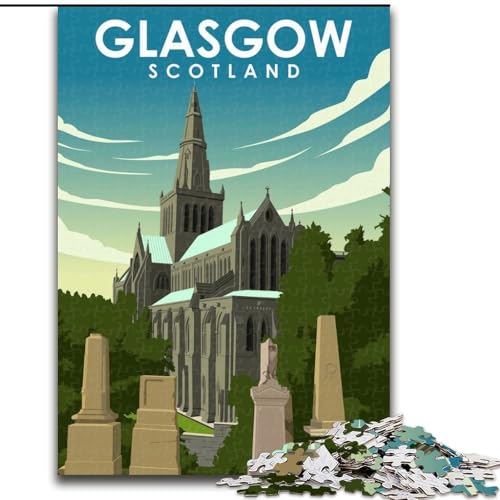 1000-teiliges Puzzle Glasgow, Schottland, Kunst, für Kinder ab 14 Jahren, jedes Teil ist einzigartig – lustiges und herausforderndes Spiel für die ganze Familie, tolles Geschenk, 26x38cm von ABKMXDKZ