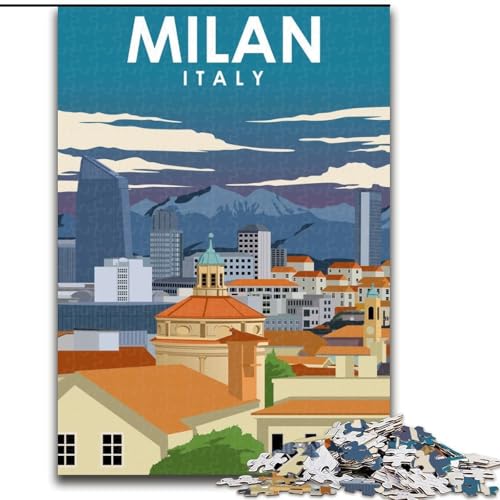 1000-teiliges Puzzle Mailand, Italien, Reiseposter, für Kinder ab 14 Jahren, jedes Teil ist einzigartig – lustiges und herausforderndes Spiel für die ganze Familie, tolles Geschenk, 26x38cm von ABKMXDKZ