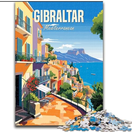1000-teiliges Puzzle für Erwachsene, Gibraltar, Mittelmeer, geeignet für Personen ab 14 Jahren, anspruchsvoll zu vervollständigen, Aber lustig und humorvoll, tolles Geschenk, 50x75cm von ABKMXDKZ