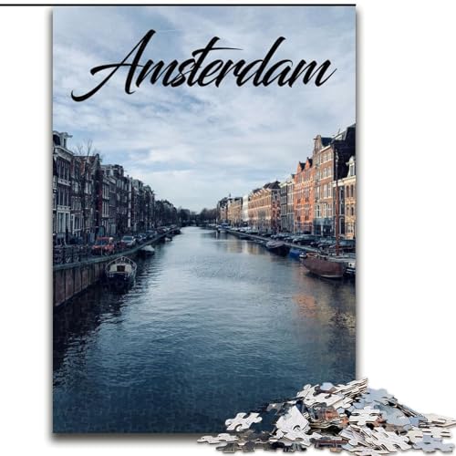 1000-teiliges Puzzle für Erwachsene und Jugendliche, Amsterdam, Lernspiel, Herausforderungsspielzeug, verbessert das Gedächtnis, für 14-Jährige, 26x38cm von ABKMXDKZ