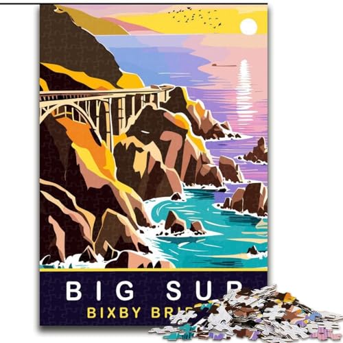 1000-teiliges Puzzle für Erwachsene und Jugendliche, Big Sur und Bixby Bridge, anspruchsvolles Spiel und Familienspiel mit vollständig ineinandergreifenden, zufällig geformten Teilen, 50x75cm von ABKMXDKZ
