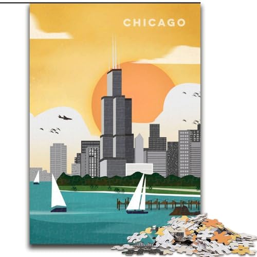 1000-teiliges Puzzle für Erwachsene und Jugendliche, Chicago, für und ab 14 Jahren, pädagogisches Lernspielzeug, Familienspiele, Geburtstagsgeschenk, 50x75cm von ABKMXDKZ