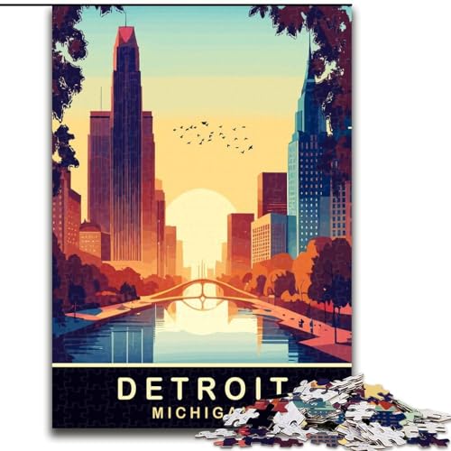 1000-teiliges Puzzle für Erwachsene und Jugendliche, Detroit, Michigan, anspruchsvolles Spiel und Familienspiel mit vollständig ineinandergreifenden, zufällig geformten Teilen, 26x38cm 1000-teiliges Puzzle für Erwachsene und Jugendliche, Detroit, Michigan, anspruchsvolles Spiel und Familienspiel mit vollständig ineinandergreifenden, zufällig geformten Teilen, 26x38cm von ABKMXDKZ