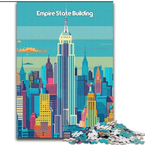 1000-teiliges Puzzle für Erwachsene und Jugendliche, Empire State Building, anspruchsvolles Spiel und Familienspiel mit vollständig ineinandergreifenden, zufällig geformten Teilen, 26x38cm von ABKMXDKZ