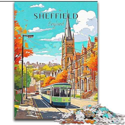 1000-teiliges Puzzle für Erwachsene und Jugendliche, England, Sheffield, Reise, anspruchsvolles Spiel und Familienspiel mit vollständig ineinandergreifenden, zufällig geformten Teilen, 26x38cm von ABKMXDKZ