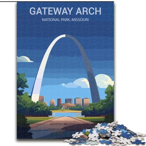 1000-teiliges Puzzle für Erwachsene und Jugendliche, Gateway Arch Nationalpark, anspruchsvolles Spiel und Familienspiel mit vollständig ineinandergreifenden, zufällig geformten Teilen, 50x75cm von ABKMXDKZ
