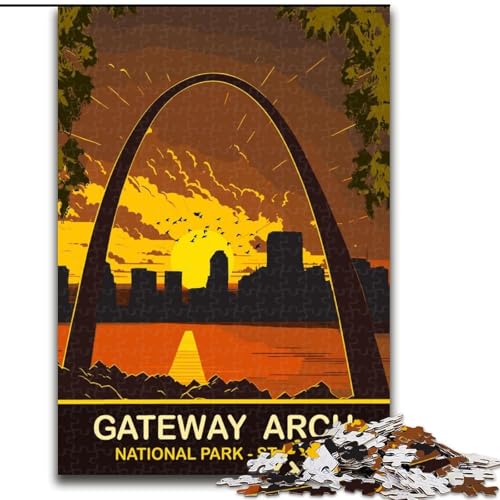 1000-teiliges Puzzle für Erwachsene und Jugendliche, Gateway Arch Sunset, anspruchsvolles Spiel und Familienspiel mit vollständig ineinandergreifenden, zufällig geformten Teilen, 50x75cm von ABKMXDKZ