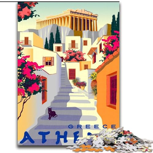 1000-teiliges Puzzle für Erwachsene und Jugendliche, Griechenland-Athen-Reise, anspruchsvolles Spiel und Familienspiel mit vollständig ineinandergreifenden, zufällig geformten Teilen, 50x75cm von ABKMXDKZ