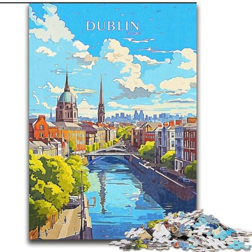 1000-teiliges Puzzle für Erwachsene und Jugendliche, Irland-Dublin-Reise, Lernspiel, Herausforderungsspielzeug, verbessert das Gedächtnis, für 14-Jährige, 50x75cm von ABKMXDKZ