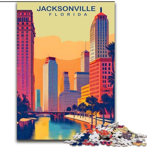 1000-teiliges Puzzle für Erwachsene und Jugendliche, Jacksonville, anspruchsvolles Spiel und Familienspiel mit vollständig ineinandergreifenden, zufällig geformten Teilen, 26x38cm von ABKMXDKZ