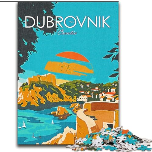 1000-teiliges Puzzle für Erwachsene und Jugendliche, Kroatien-Reise nach Dubrovnik, anspruchsvolles Spiel und Familienspiel mit vollständig ineinandergreifenden, zufällig geformten Teilen, 50x75cm von ABKMXDKZ
