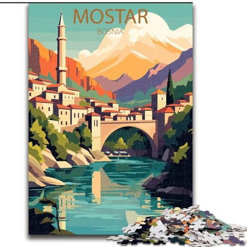 1000-teiliges Puzzle für Erwachsene und Jugendliche, Mostar, Bosnien, anspruchsvolles Spiel und Familienspiel mit vollständig ineinandergreifenden, zufällig geformten Teilen, 26x38cm von ABKMXDKZ