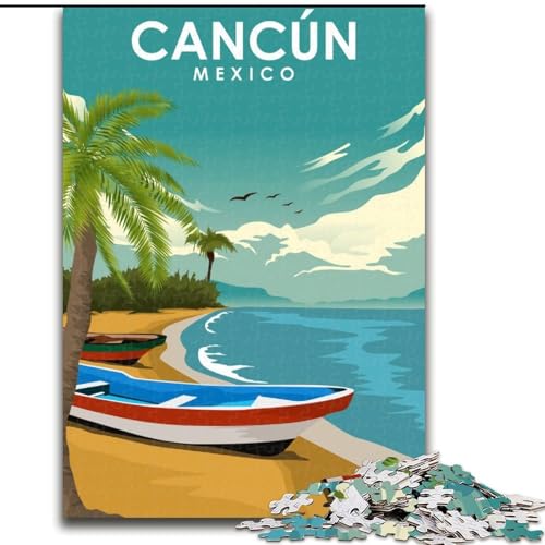 1000-teiliges Puzzle für Erwachsene und Jugendliche, Reisedruck Cancun, Mexiko, anspruchsvolles Spiel und Familienspaß mit vollständig ineinandergreifenden, zufällig geformten Teilen, 50x75cm von ABKMXDKZ