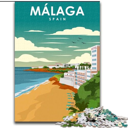 1000-teiliges Puzzle für Erwachsene und Jugendliche, Reiseposter Malaga, Spanien, Familienspiel und einzigartige Heimdekoration und Geschenke für 14-Jährige, 26x38cm von ABKMXDKZ