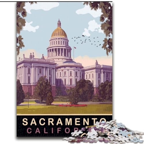 1000-teiliges Puzzle für Erwachsene und Jugendliche, Sacramento State Capitol, Familienspiel für und einzigartige Heimdekoration und Geschenke für 14-Jährige, 50x75cm von ABKMXDKZ