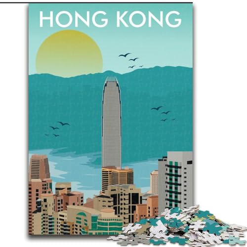 1000-teiliges Puzzle für Erwachsene und Jugendliche, Skyline von Hongkong, Spielzeug, Lernspiele, Stressabbau, Eltern-Kind-Interaktion, 26x38cm von ABKMXDKZ
