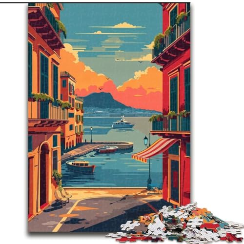 1000-teiliges Puzzle für Erwachsene und Jugendliche, Sonnenuntergang am Hafen von Neapel, Spielzeug, Lernspiele, Stressabbau, Eltern-Kind-Interaktion, 26x38cm von ABKMXDKZ