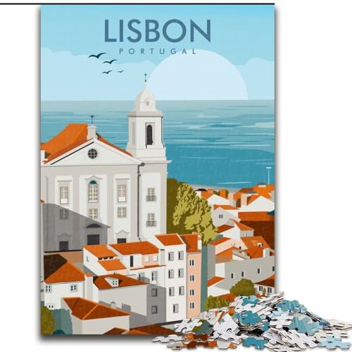 1000-teiliges Puzzle für Erwachsene und Jugendliche, Stadtbild von Lissabon, Portugal, für Lernspiele, Herausforderungsspielzeug, zur Verbesserung des Gedächtnisses, für Kinder ab 14 Jahren, 26x38cm von ABKMXDKZ