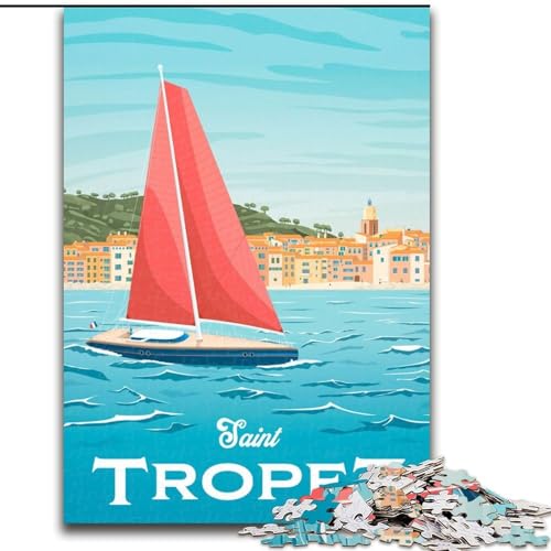 1000-teiliges Puzzle für Erwachsene und Jugendliche, französisches Strand- und Stadtbild, Familienspiel und einzigartige Heimdekoration und Geschenke für 14-Jährige, 26x38cm von ABKMXDKZ
