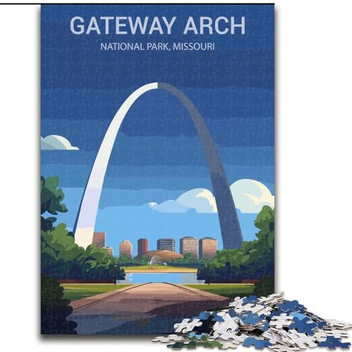 1000-teiliges Puzzle für Jugendliche und Erwachsene, Gateway Arch Nationalpark, Lernspiele, Heimdekoration, geeignet für die Schreibtischdekoration, 26x38cm von ABKMXDKZ
