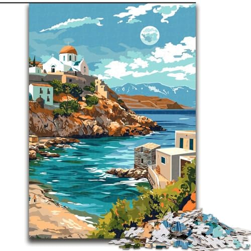 1000-teiliges Puzzle für Jugendliche und Erwachsene, Kretische Küstenlandschaft, Lernspiele, Heimdekoration, geeignet für die Schreibtischdekoration, 26x38cm von ABKMXDKZ