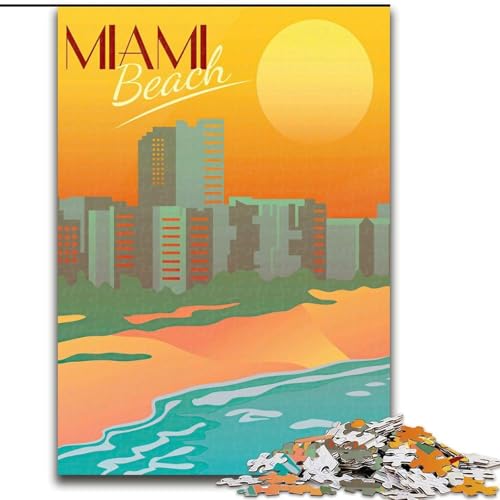 1000-teiliges Puzzle für Jugendliche und Erwachsene, Miami Beach, Reisekunst, Lernspiele, Heimdekoration, geeignet für die Schreibtischdekoration, 26x38cm von ABKMXDKZ