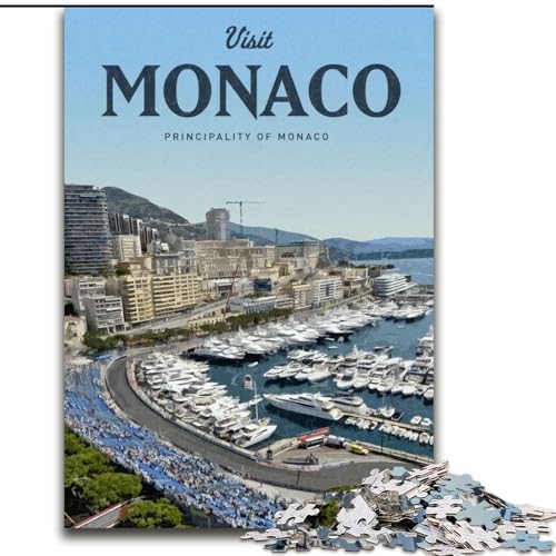1000-teiliges Puzzle für Teenager, Besuchen Sie Monaco, für Kinder ab 14 Jahren, Lernspiel, Herausforderung, Spielzeug, Geschenk zum Geburtstag, 26x38cm von ABKMXDKZ