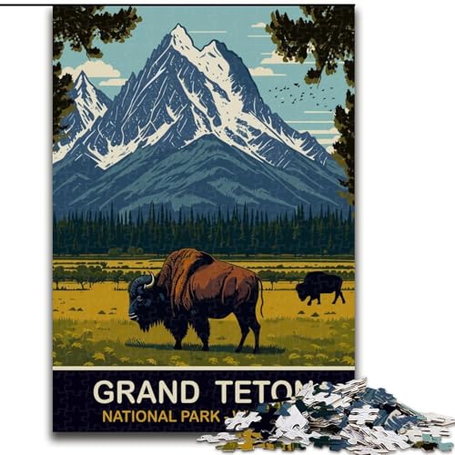 1000-teiliges Puzzle für Teenager, Grand Teton Bison, für Kinder ab 14 Jahren, Lernspiel, Herausforderung, Spielzeug, Geschenk zum Geburtstag, 26x38cm von ABKMXDKZ