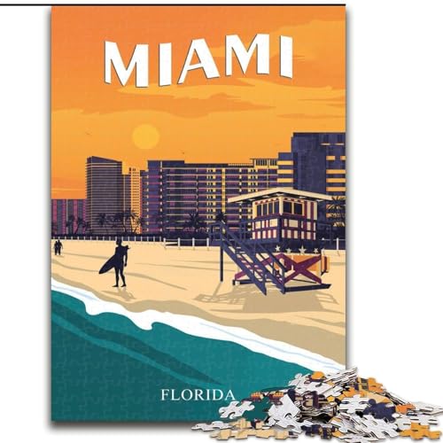 1000-teiliges Puzzle für Teenager, Miami, Florida, USA-Reise, für Kinder ab 14 Jahren, Lernspiel, Herausforderung, Spielzeug, Geschenk zum Geburtstag, 26x38cm von ABKMXDKZ