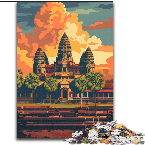 1000-teiliges Puzzle für Teenager, Sonnenuntergang im Angkor Wat-Tempel, Spielzeug, Lernspiele, Stressabbau, Eltern-Kind-Interaktion, 50x75cm von ABKMXDKZ