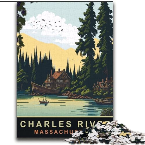 2000-teiliges Puzzle für Erwachsene und Jugendliche, Charles River, MA, anspruchsvolles Spiel und Familienspiel mit vollständig ineinandergreifenden, zufällig geformten Teilen, 70x100cm von ABKMXDKZ
