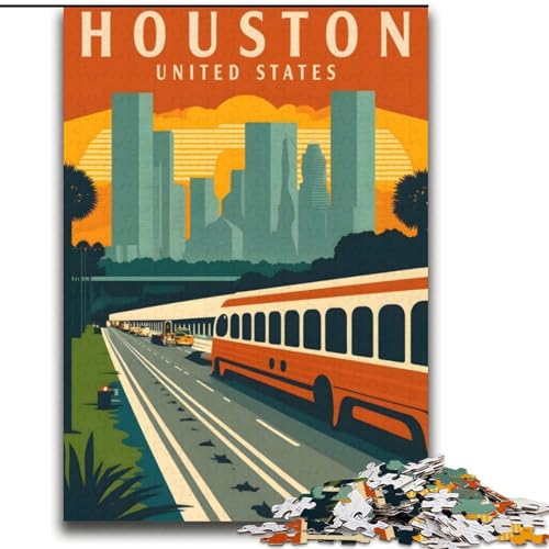 2000-teiliges Puzzle für Erwachsene und Jugendliche, Houston, Texas, Reisekunst, anspruchsvolles Spiel und Familienspiel mit vollständig ineinandergreifenden, zufällig geformten Teilen, 70x100cm von ABKMXDKZ